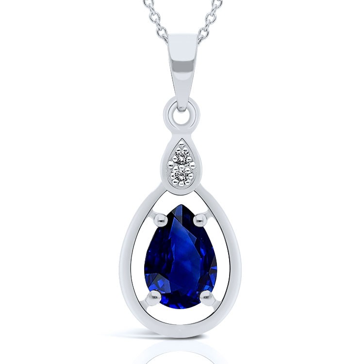 Collier Or Blanc 375/1000 Saphir taille poire et Diamants Collier Or Blanc 375/1000 Saphir taille poire et Diamants
