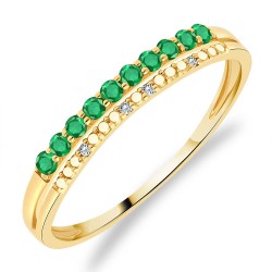 Bague Or Jaune 375/1000 10 Émeraude et 4 Diamants