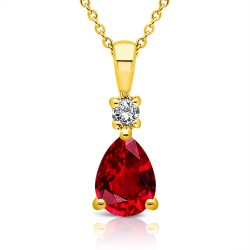Collier Or jaune 375/1000 Rubis taille poire et Diamant