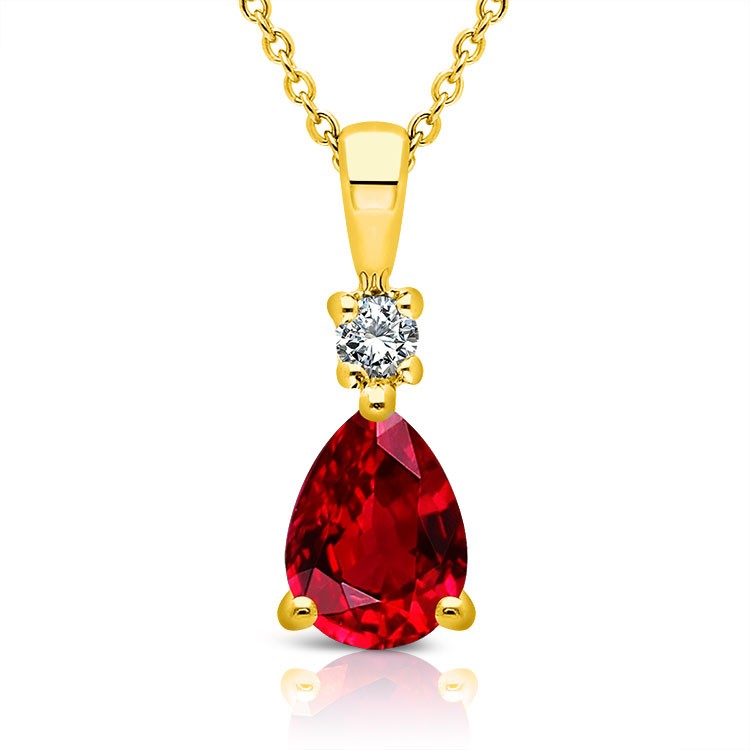 Collier Or jaune 375/1000 Rubis taille poire et Diamant