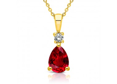 Collier Or jaune 375/1000 Rubis taille poire et Diamant