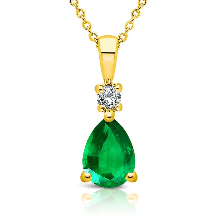 Collier Or jaune 375/1000 Émeraude taille poire et Diamant