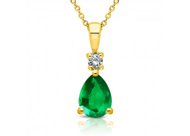 Collier Or jaune 375/1000 Émeraude taille poire et Diamant