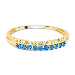 Bague Or Jaune 375/1000 sertie 10 Topazes Bleu Suisse et 4 Diamants couchée