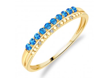 Bague Or Jaune 375/1000 sertie 10 Topazes Bleu Suisse et 4 Diamants