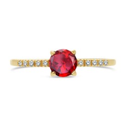 Bague Solitaire Or Jaune Rubis taille Ronde sertie 10 Diamants dessus