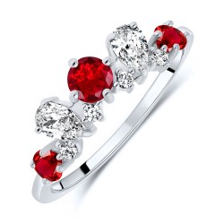 Bague en Argent 925 Rhodié sertie Rubis et Zirconiums