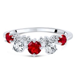 Bague en Argent 925 Rhodié sertie Rubis et Zirconiums couchée