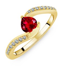 Bague Argent 925/1000 plaqué Or 18 carats sertie Rubis taille Coeur