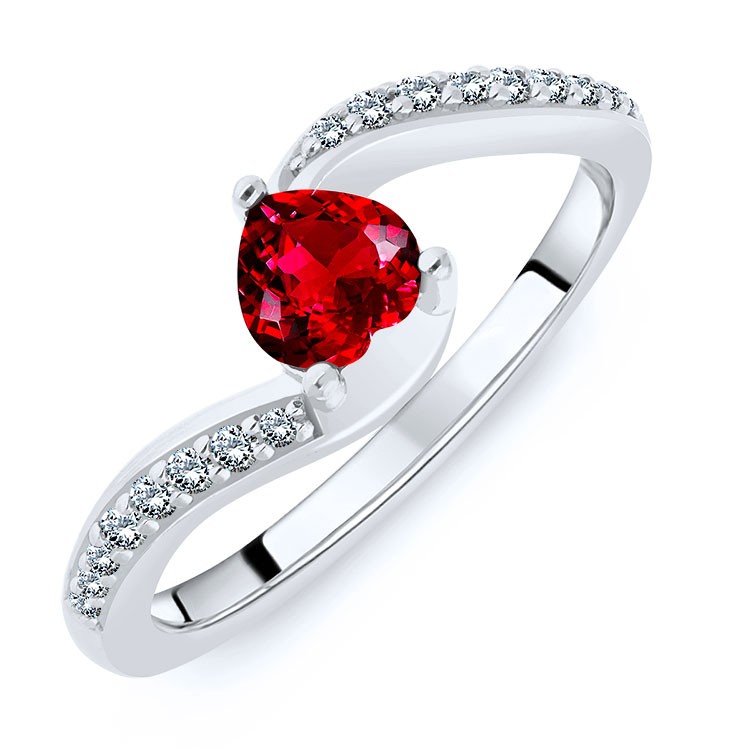 Bague Argent 925/1000 Rhodié sertie Rubis taille Coeur