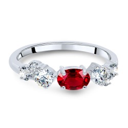 Bague en Argent 925/1000 Rhodié sertie Rubis taille Ovale couchée