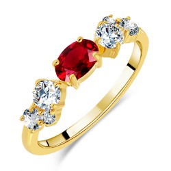 Bague Argent 925/1000 plaqué Or 18 carats sertie Rubis taille Ovale