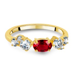 Bague Argent 925/1000 plaqué Or 18 carats sertie Rubis taille Ovale couchée