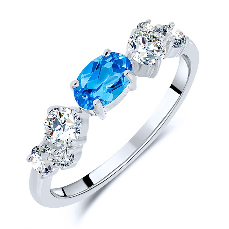 Bague Argent 925/1000 Rhodié sertie Topaze Bleue Suisse taille Ovale