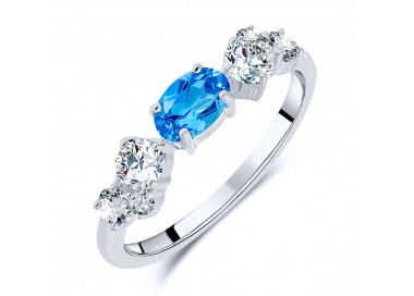 Bague Argent 925/1000 Rhodié sertie Topaze Bleue Suisse taille Ovale