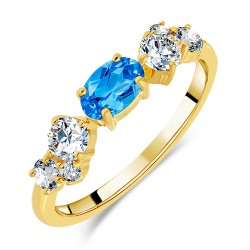 Bague Argent 925/1000 plaqué Or 18 carats sertie Topaze Bleue Suisse Ovale
