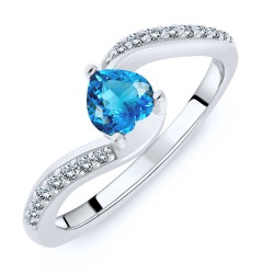 Bague Argent 925/1000 Rhodié sertie Topaze Bleue Suisse taille Coeur