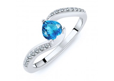 Bague Argent 925/1000 Rhodié sertie Topaze Bleue Suisse taille Coeur