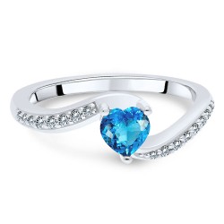 Bague Argent 925/1000 Rhodié sertie Topaze Bleue Suisse taille Coeur couchée