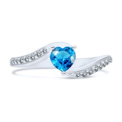 Bague Argent 925/1000 Rhodié sertie Topaze Bleue Suisse taille Coeur dessus
