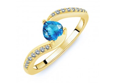 Bague Argent 925/1000 plaqué Or 18 carats sertie Topaze Bleue Suisse Coeur