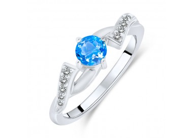 Bague en Argent 925/1000 Rhodié sertie Topaze Bleue Suisse