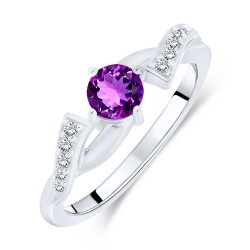 Bague Argent 925/1000 Rhodié & Améthyste ronde