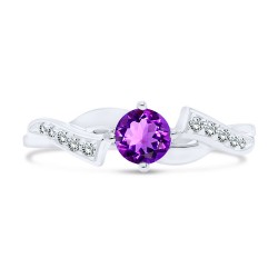 Bague Argent 925/1000 Rhodié & Améthyste ronde dessus