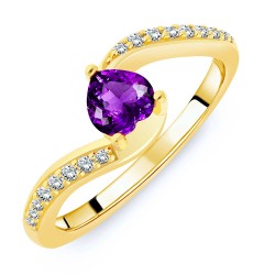 Bague Argent 925/1000 plaqué Or 18 carats sertie Améthyste Coeur