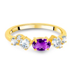 Bague Argent 925/1000 plaqué Or 18 carats sertie Améthyste Ovale couchée