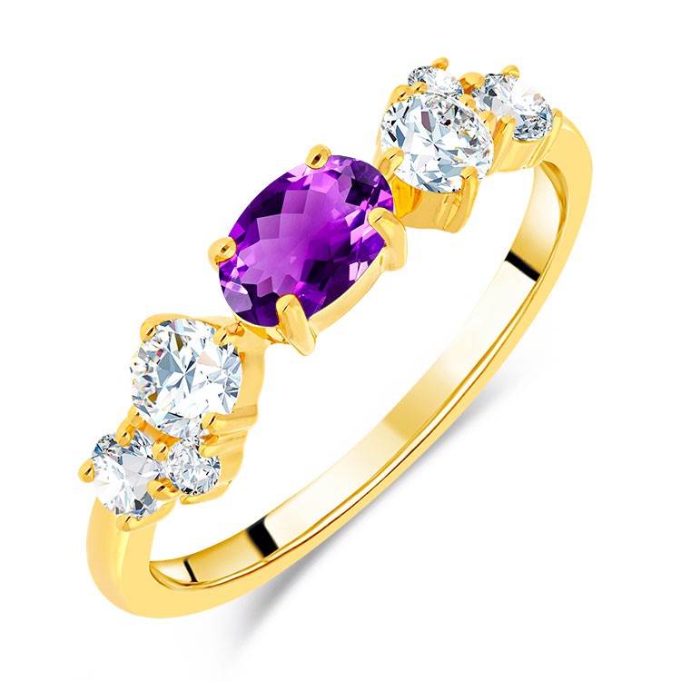Bague Argent 925/1000 plaqué Or 18 carats sertie Améthyste Ovale