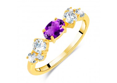 Bague Argent 925/1000 plaqué Or 18 carats sertie Améthyste Ovale