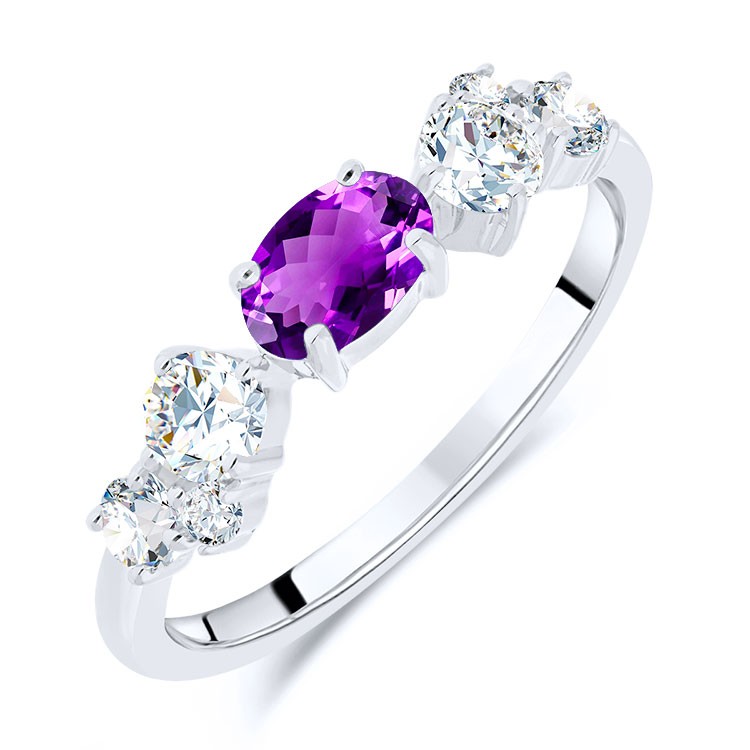 Bague Argent 925/1000 Rhodié sertie Améthyste taille Ovale