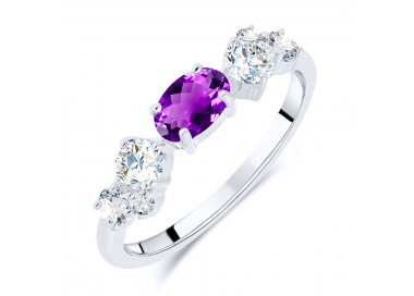 Bague Argent 925/1000 Rhodié sertie Améthyste taille Ovale