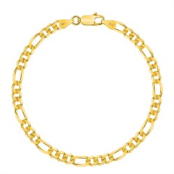 Bracelet Chaine Plaqué Or 18 Carats Argent 925 Homme Maille Figaro Alternée (1+3) 4.2 mm