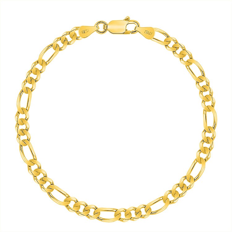 Bracelet Chaine Plaqué Or 18 Carats Argent 925 Homme Maille Figaro Alternée (1+3) 4.2 mm