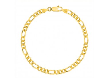 Bracelet Chaine Plaqué Or 18 Carats Argent 925 Homme Maille Figaro Alternée (1+3) 4.2 mm