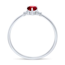 Bague Solitaire Or Blanc 375/1000 Rubis taille Poire et Diamants profil