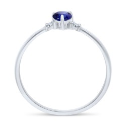 Bague Solitaire Or Blanc 375/1000 Saphir taille Poire et Diamants profil