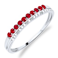 Bague Or Blanc 375/1000 sertie 10 Rubis et 4 Diamants