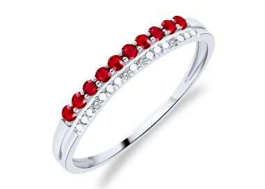 Bague Or Blanc 375/1000 sertie 10 Rubis et 4 Diamants