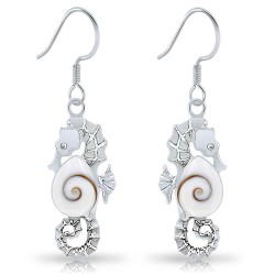 Boucles d'Oreilles Hippocampe en Argent 925/1000 Oeil de Sainte Lucie
