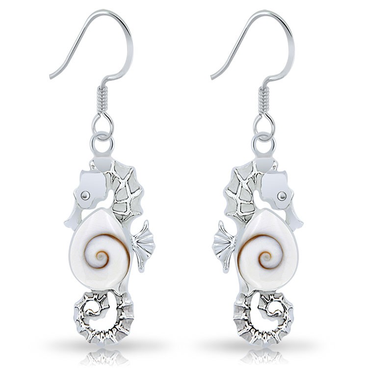 Boucles d'Oreilles Hippocampe en Argent 925/1000 Oeil de Sainte Lucie