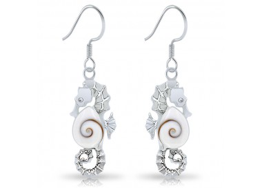Boucles d'Oreilles Hippocampe en Argent 925/1000 Oeil de Sainte Lucie