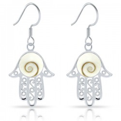 Boucles d'Oreilles en Argent Oeil de Sainte Lucie Main de Fatma