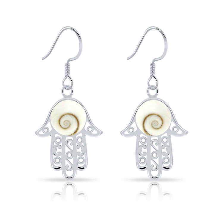 Boucles d'Oreilles en Argent Oeil de Sainte Lucie Main de Fatma