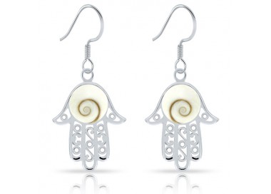 Boucles d'Oreilles en Argent Oeil de Sainte Lucie Main de Fatma