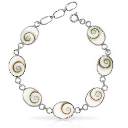 Bracelet Sept Nacres Ovales Oeil de Sainte Lucie Argent 925/1000
