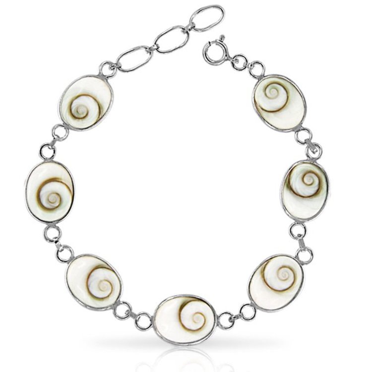 Bracelet Sept Nacres Ovales Oeil de Sainte Lucie Argent 925/1000