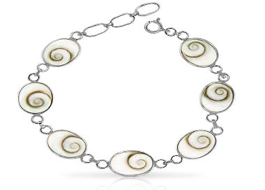 Bracelet Sept Nacres Ovales Oeil de Sainte Lucie Argent 925/1000